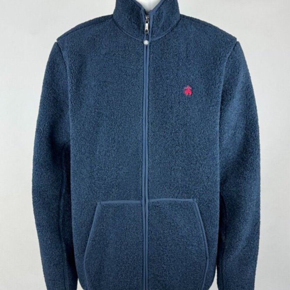 Brooks Brothers Sherpa Fleece Jacket Mens XL EUC Pocket Long Sleeve FullZip Navy